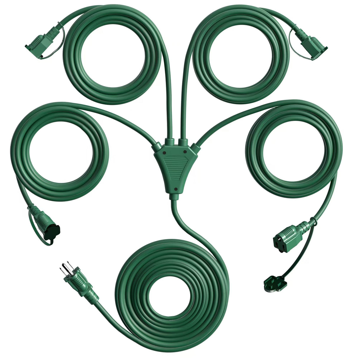 Eversimpleinc 1 to 4 Splitter Extension Cord (Combined 68 FT, End to End 50 FT), 3 Prong Plug with 4 Outlets with Weatherproof Covers for Indoor and Outdoor Holiday Christmas Decroations Eversimpleinc