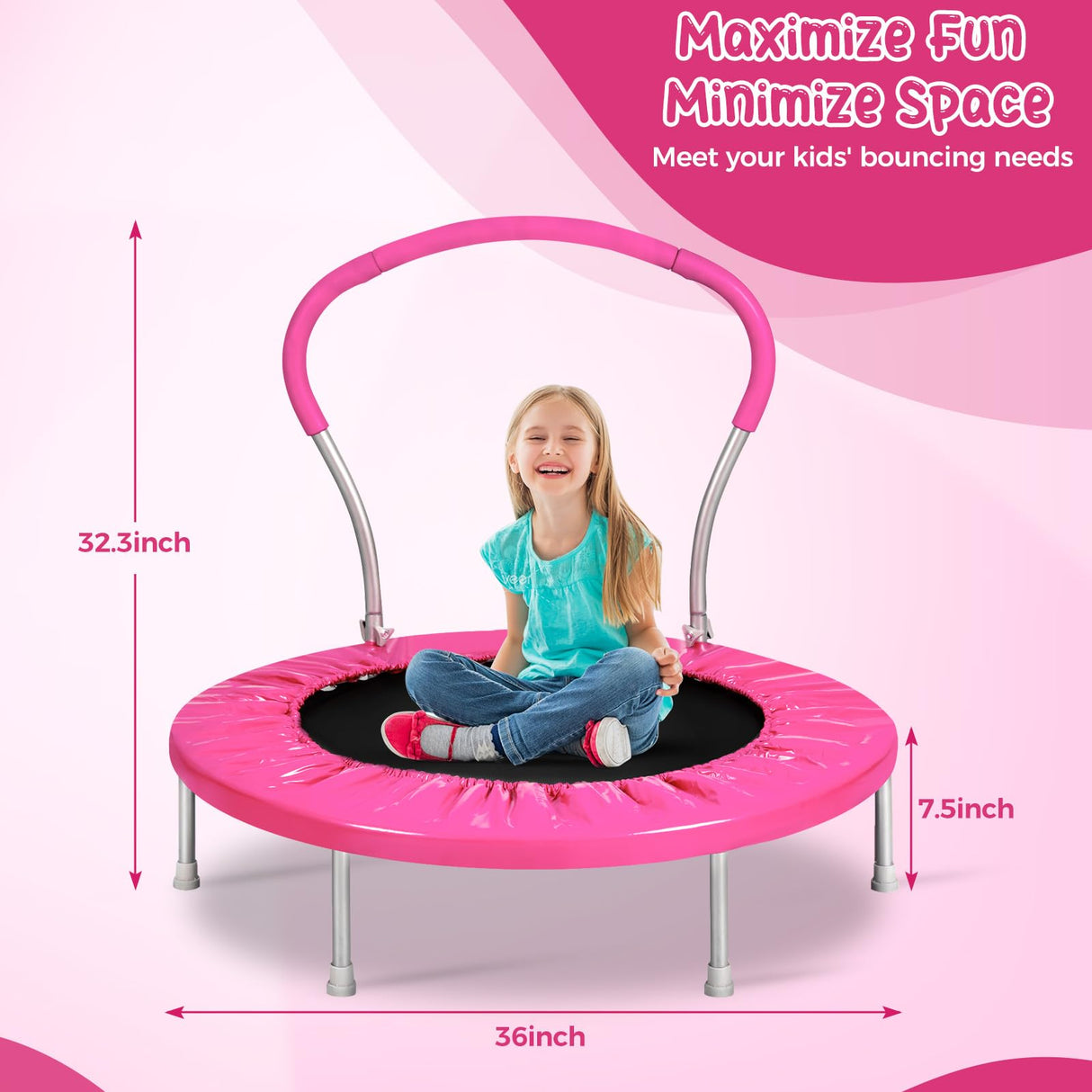 Lyromix 36 Inch Mini Trampoline for Kids, Indoor Toddler Rebounder Trampoline with Handle, Pink Lyromix