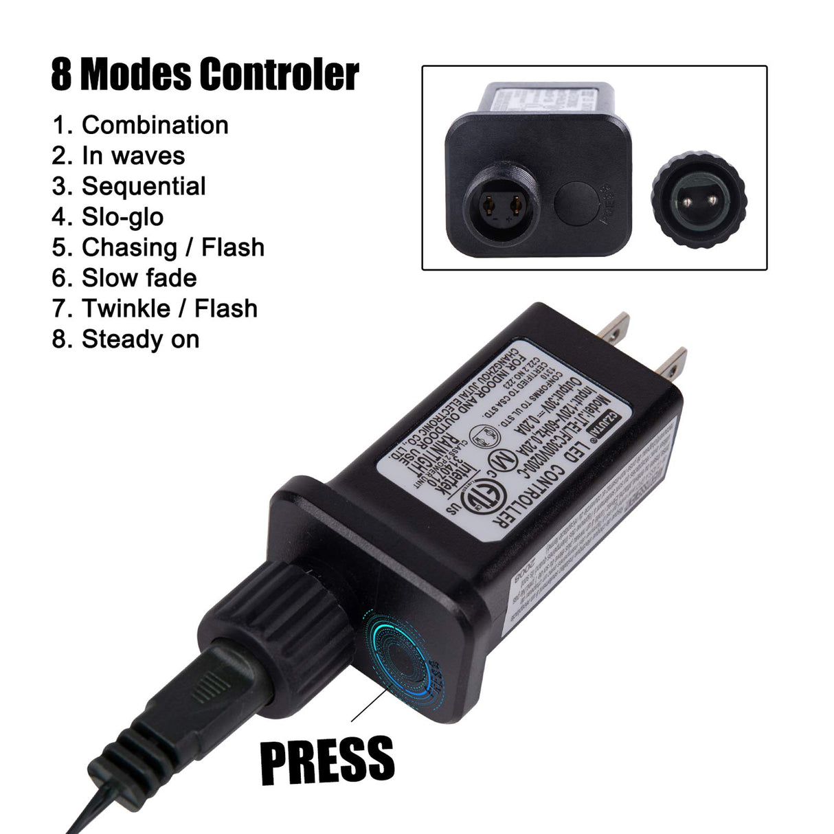 LED Christmas Mini Lights, 75 Feet 200 LED Clear Bulbs String Lights with 8 Light Modes, Connectable Fairy Lights Plug in for Outdoor Xmas Trees Garland Wreath Holiday Decorations, Warm White Minetom