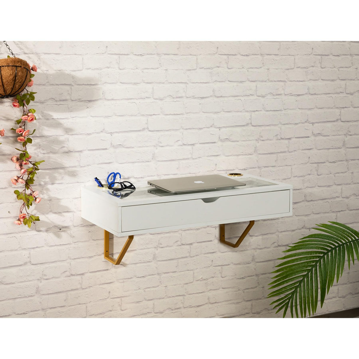 ALIMORDEN Floating Shelf with Drawer,Floating Drawer for Bathroom, White Wall Mounted Desk,Pull Out Drawer, 31 inch Surface, Floating Wall Desk, Hanging Desk, White ALIMORDEN