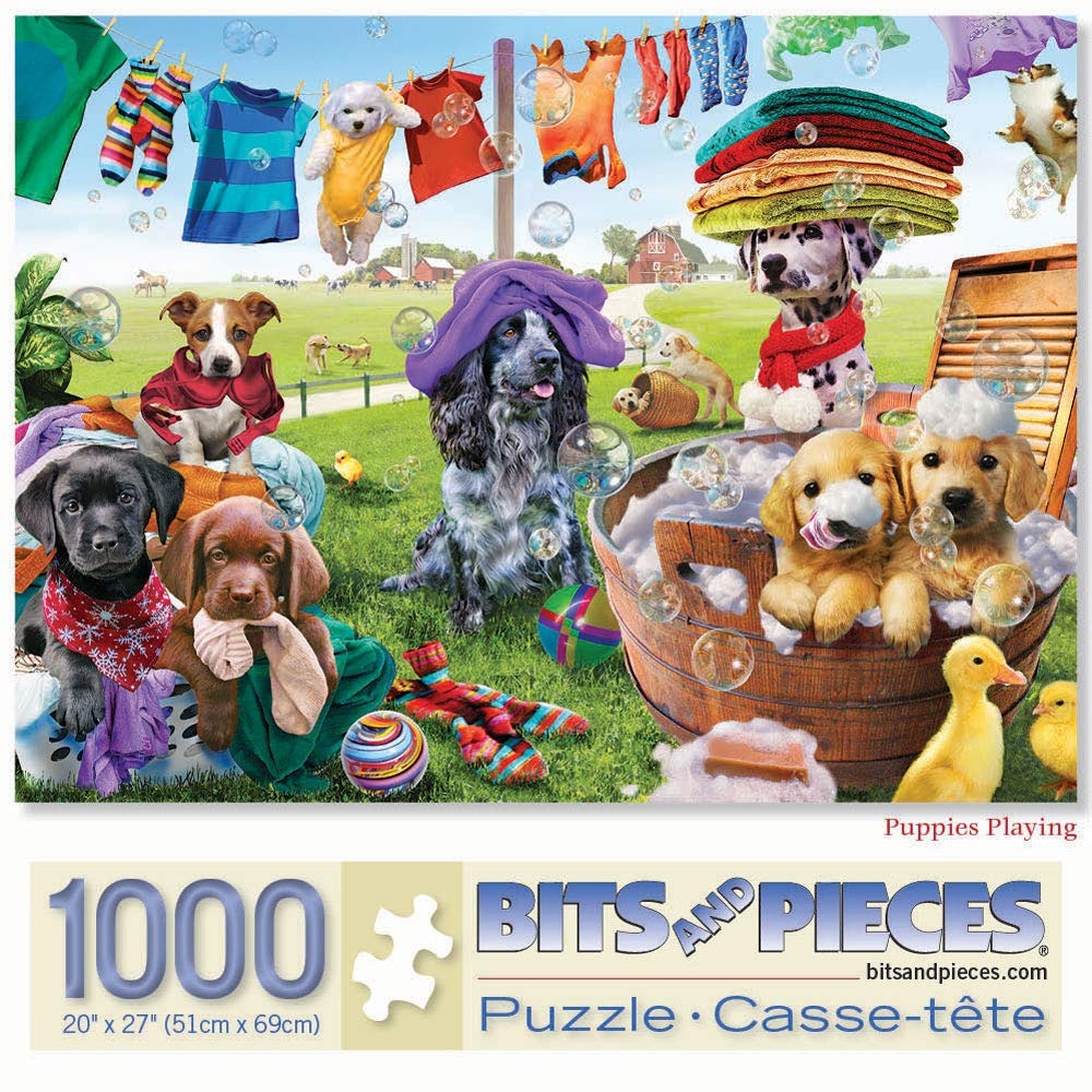 Bits and Pieces – 1000 Piece Jigsaw Puzzle for Adults – Puppies Playing - Jigsaw Puzzles by Artist Adrian Chesterman, Completed Puzzle Size: 20" x 27" Bits and Pieces
