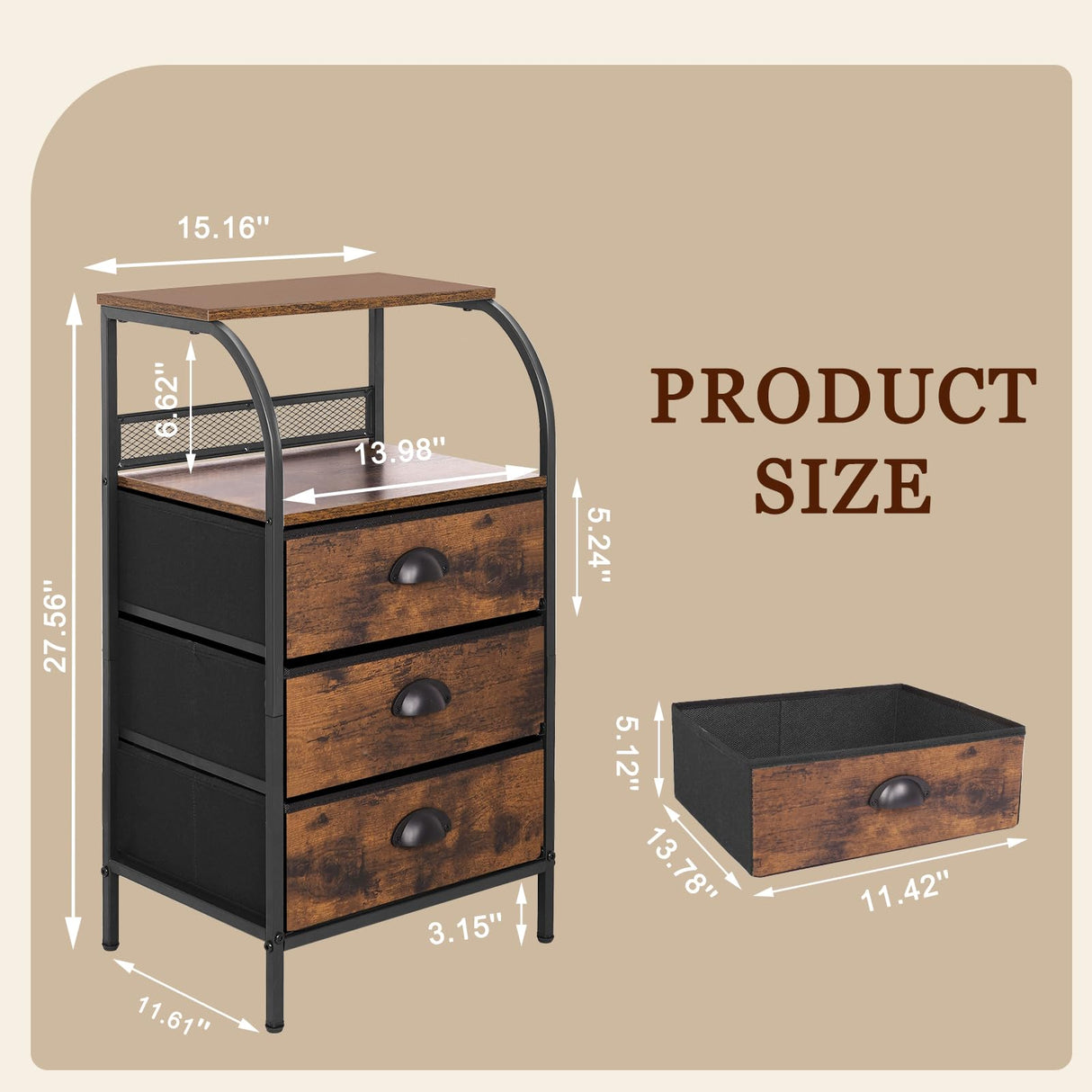 Jixlantuc Nightstand Bedside Table Drawer Organizer Side Table with Fabric Drawers End Tables Living Room Night Stand Chest of Drawers for Bedroom,Hallway, Entryway Jixlantuc