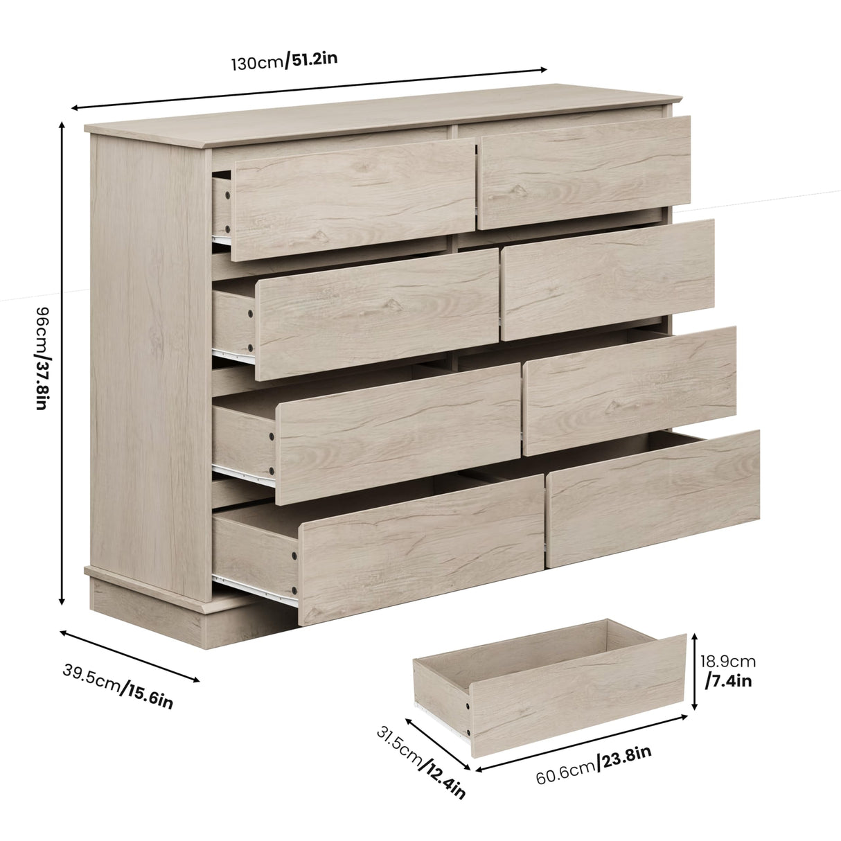 8 Drawer Dressers for Bedroom, Chest of Drawers with Deep Drawers, Large Double Dresser for Closet with Wide Top, Horizontal Wooden Dresser for Living Room, Hallway, Kids Room, Oak GarveeHome