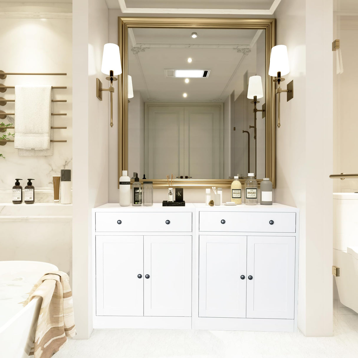 CJF Buffet Storage Cabinet, Storage Cabinet with Drawer & Adjustable Shelf, Metal Sideboard Kitchen Storage Cabinet for Coffee Bar, Bathroom, Living Room, Entryway, Home Office, Natural, Pantry CJF