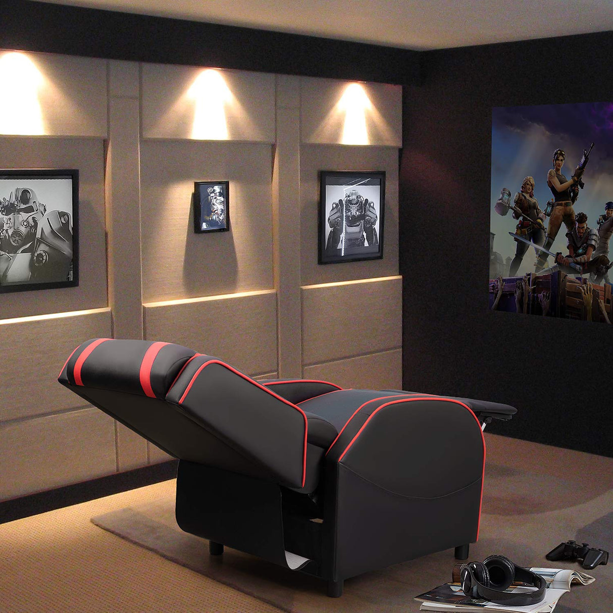 Devoko Massage Gaming Recliner Chair PU Leather Home Theater Seating Single Modern Living Room Sofa Recliners (Red) Devoko