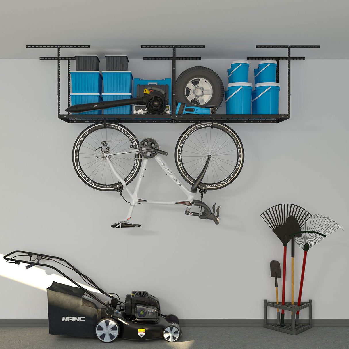 FLEXIMOUNTS 2x8 Overhead Garage Storage Rack,Adjustable Garage Storage Organization Systerm,Heavy Duty Metal Garage Ceiling Storage Racks,400lbs Weight Capacity,Black FLEXIMOUNTS