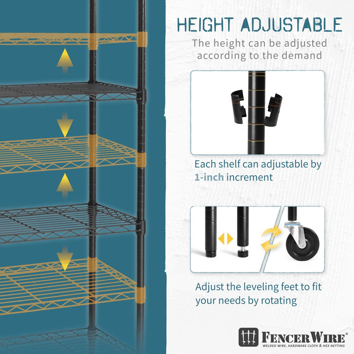 Fencer Wire NSF Commercial Heavy Duty Wire Shelving w/Wheels, Leveling Feet & Liners, Kitchen Storage Shelf, Garage Shelving Storage, Utility Wire Rack Storage Shelves, w/Liner, 60 x 18 x 76 4-Tier Fencer Wire