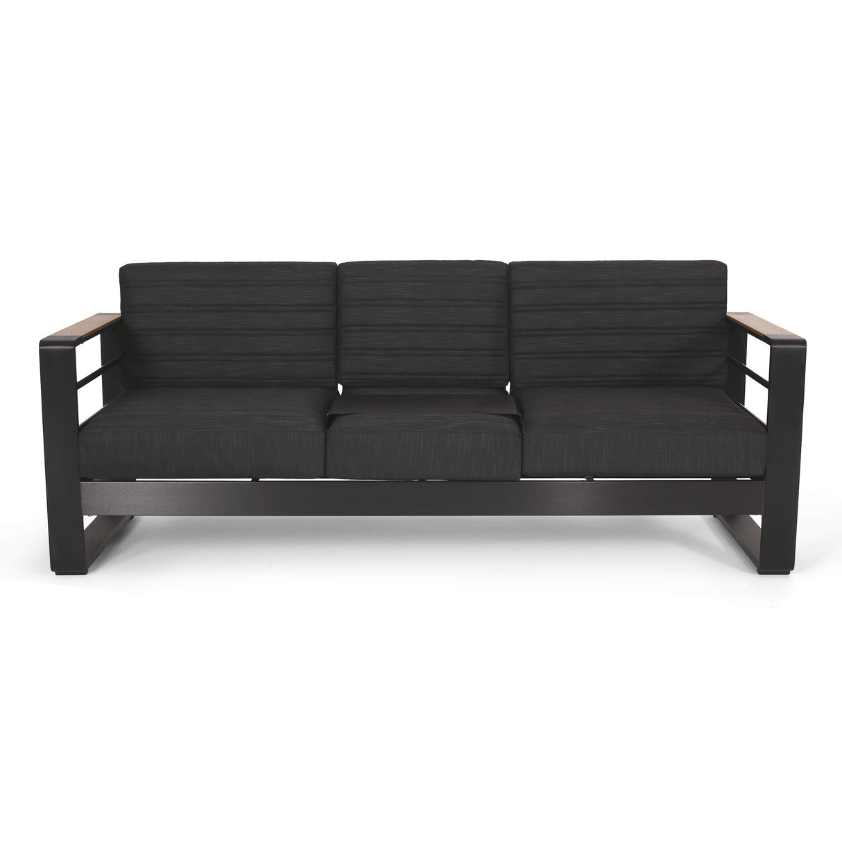 Christopher Knight Home Giovanna Outdoor 3 Seater Sofa, Dark Grey + Natural + Black Anodize Christopher Knight Home