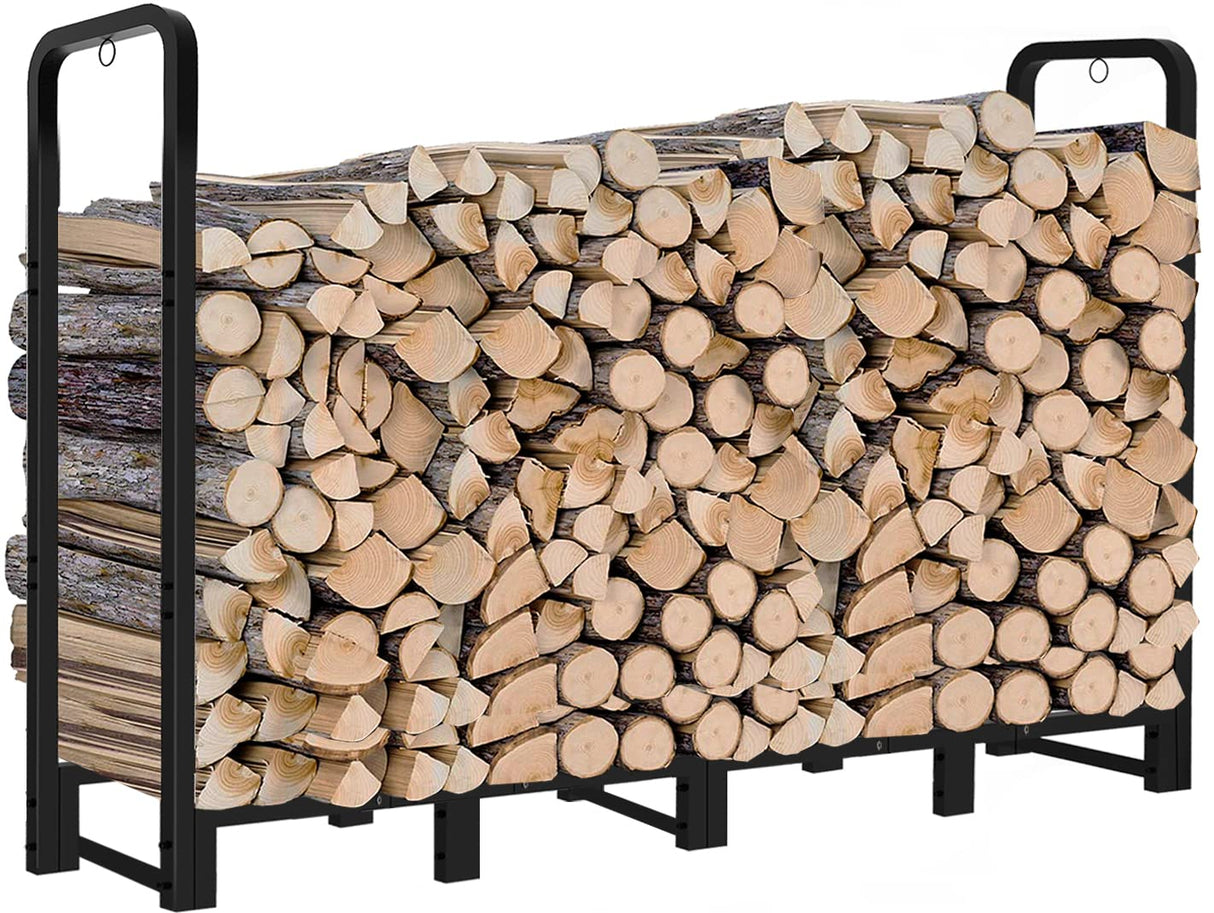 Artibear 8ft Outdoor Firewood Rack, Upgraded Heavy Duty Logs Stand Stacker Holder for Fireplace - Metal Lumber Storage Carrier Organizer, Bright Black Artibear