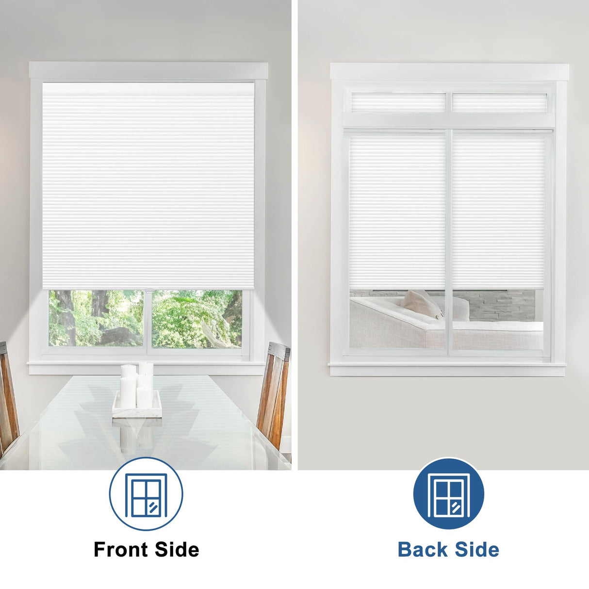 Blackout Shades Cordless Blinds Cellular Fabric Blinds Honeycomb Door Window Shades 34x64, White-White Grandekor
