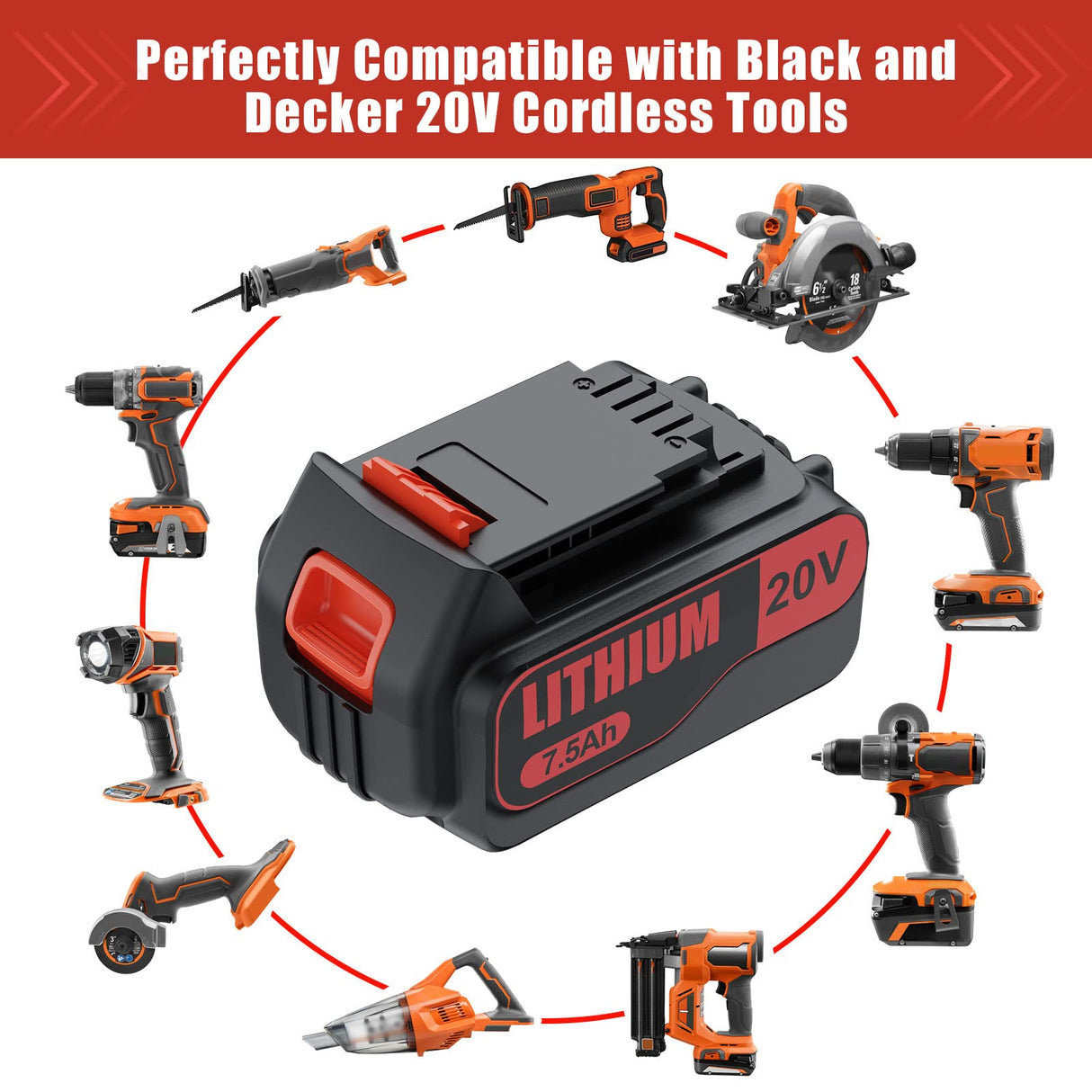 7.5Ah Replacement for Black and Decker 20V Lithium Battery Compatible for Black Decker 20V Battery LBXR20 LBX20 LB20 LB2X4020-OPE LBXR20B-2 LST300 LST220 2Packs Bonacell