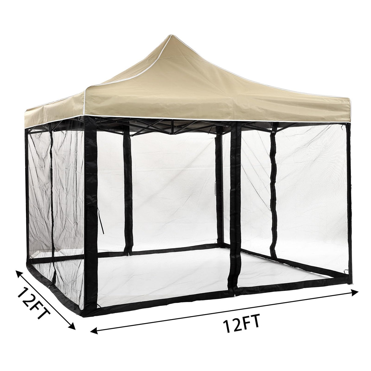 DOOSARG Mosquito Netting for Gazebo Canopy, 12x12 Universal Replacement Mosquito Netting 4-Door Zipper Black 4-Panel Sidewall Curtain (Net Only) (12x12) DOOSARG