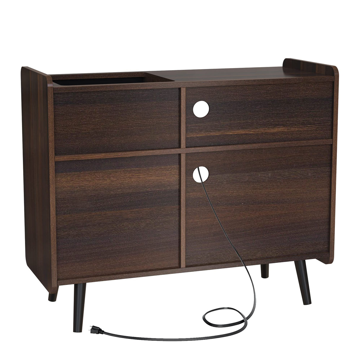 GDLF Large Record Player Stand, Vinyl Record Storage Cabinet with Power Outlet, Record Player Table Holds up to 350 Albums, Turntable Stand with Wood Legs for Living Room,Bedroom,Office GDLF