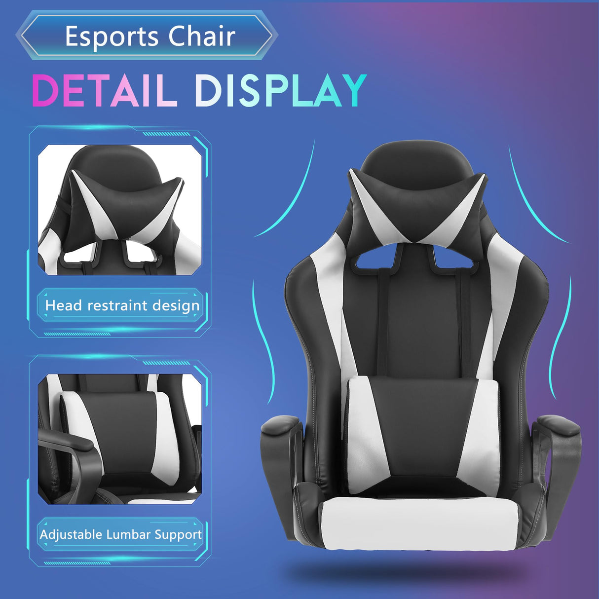 PayLessHere Ergonomic Racing Desk Chair Gaming Chair Computer Chair with Armrests 360° Swivel & Caster Pu Desk Task Chair Executive Headrest Lumbar Support for Back Pain Women Men and Adults (White) PayLessHere
