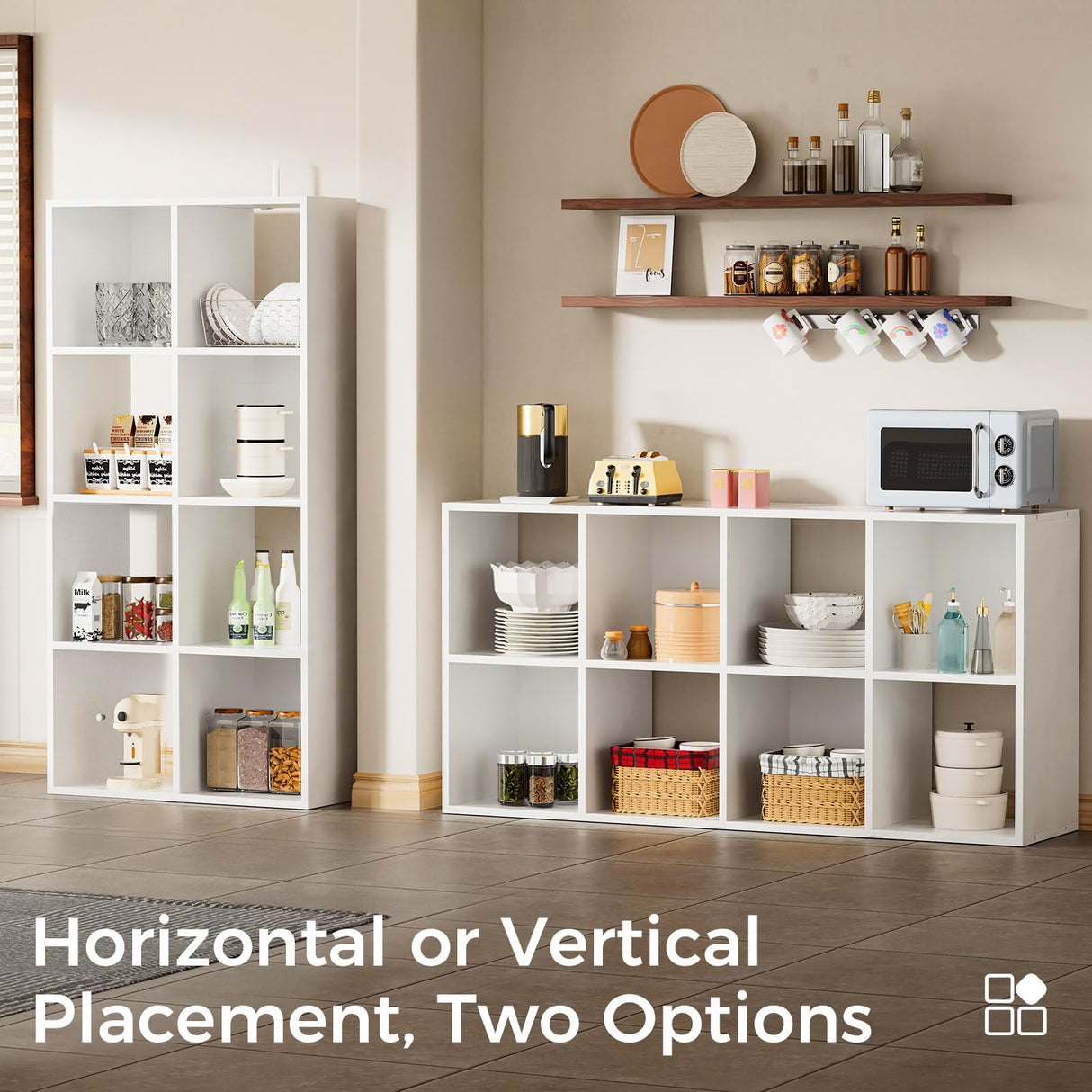 COMHOMA 8 Wood Cube Storage Organizer with Open Back and Removable Back Panels, 11In White Cube Storage Bookshelf, Cubicle Shelf Bookcase for Home Office Bedroom Living Room, Vertical or Horizontal COMHOMA