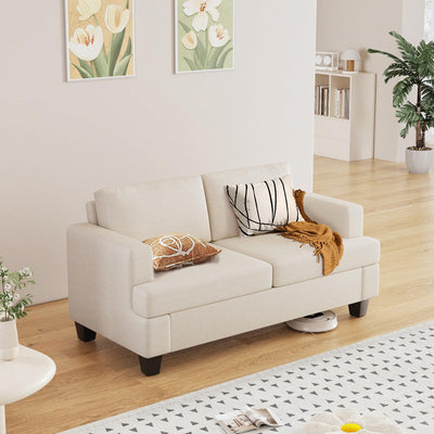 Furnimart 62" Loveseat Couch, Modern Love Seat Couches for Small Spaces, Beige Linen Sofa, Deep Seat Sofa for Living Room, Small 2 Seater Couch for Bedroom, Office