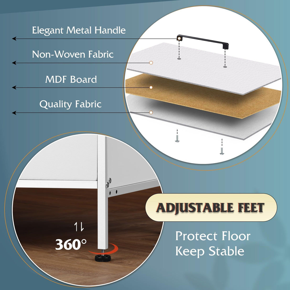 WLIVE White TV Stand for 60, 65, 70 inch TV, Large Entertainment Center with 6 Fabric Drawer, TV Media Console Table with Wood Top, Adjustable Feet for Living Room, WLIVE