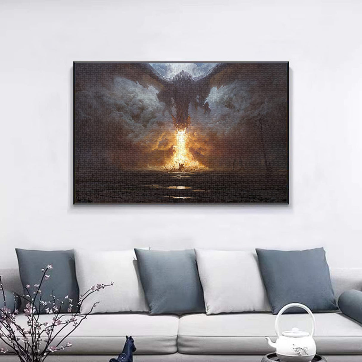 Jigsaw Puzzle 1500 Piece Dark Cloud Spitfire Dragon Adult Puzzle Kids Puzzle Wooden Puzzle Toy DIY Kit Home Decor 87x57cm WACYDSD