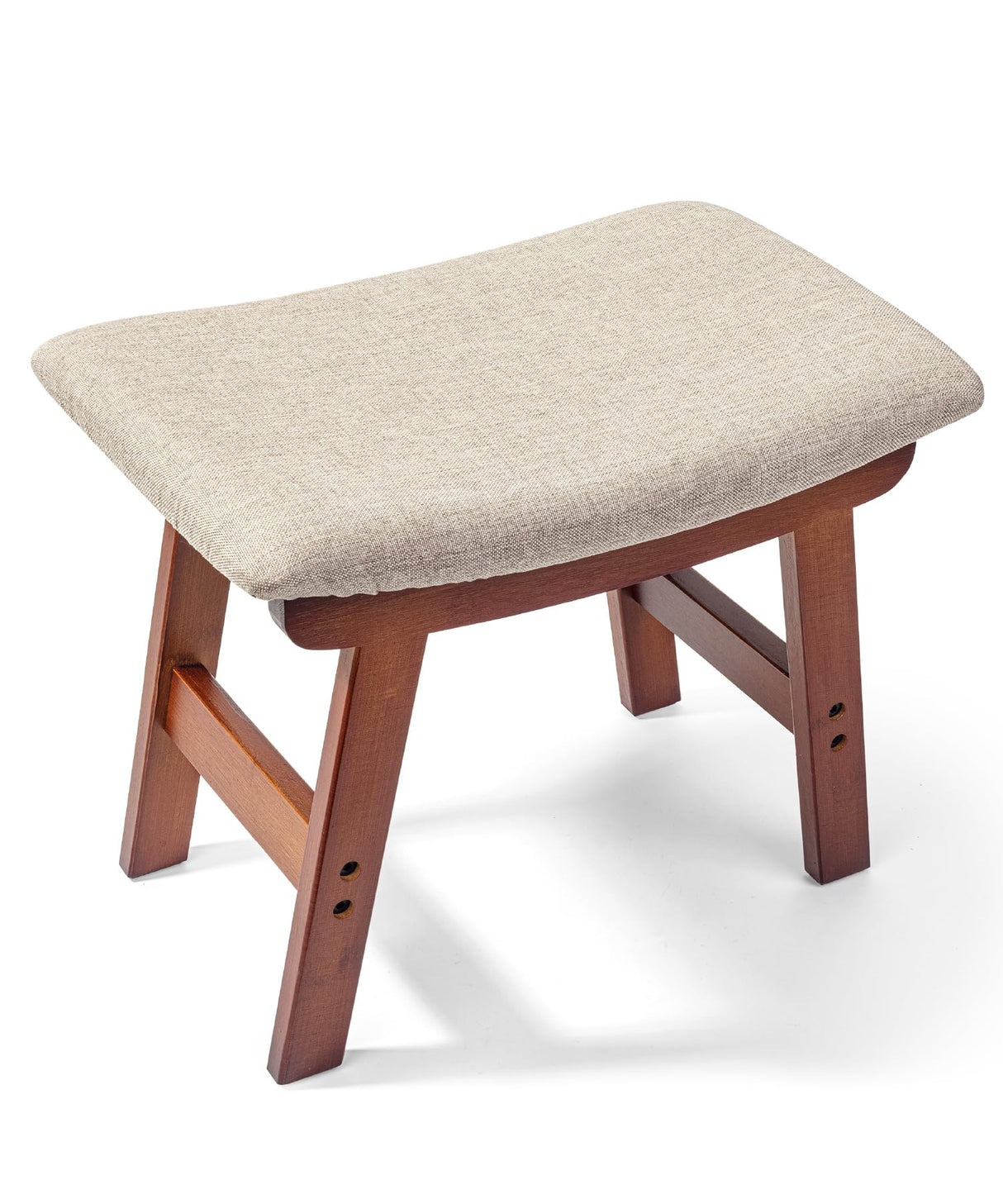 BAMBOO LAND- Bamboo Foot Stools Ottoman, Beige Cushion & Brown Wood Legs, Small Ottoman Foot Rest for Couch BAMBOO LAND