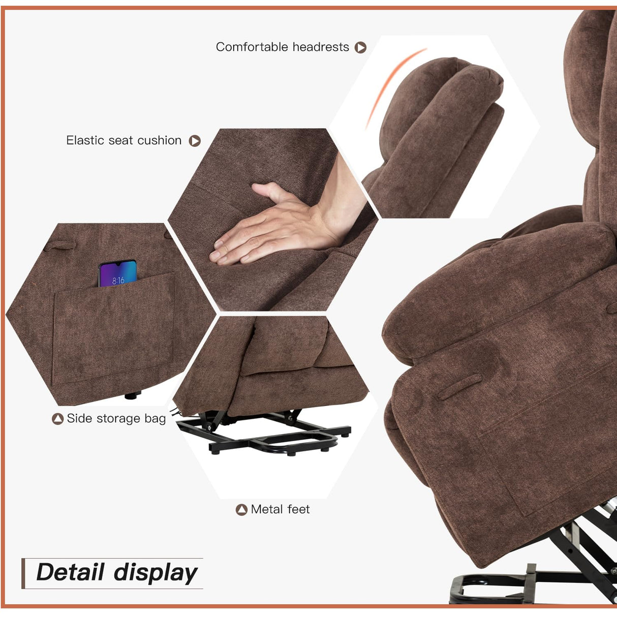 PayLessHere Electric Power Lift Recliner Chair with Massage and Heat, Standing Assistance for Elderly People, Extended Footrest Chair for Living Room Comfy Overstuffed Recliner PayLessHere