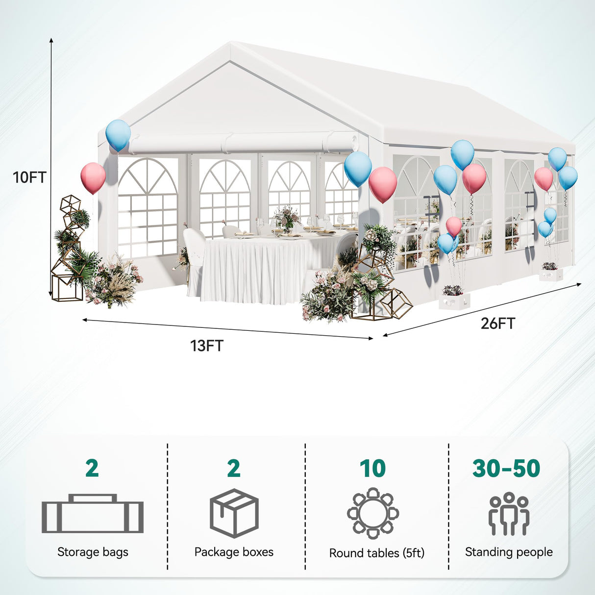 YITAHOME 13x26 ft Party Tent Outdoor Wedding Event Shelters Heavy Duty Upgraded Galvanized Canopy with Large White Roof, Removable Sidewalls & 2 Storage Bags YITAHOME