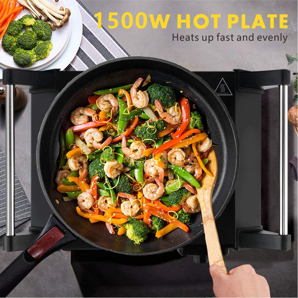 Techwood Hot Plate Portable Electric Stove 1500W Countertop Single Burner with Adjustable Temperature & Stay Cool Handles, 7.5” Cooktop for Dorm Office/Home/Camp, Compatible for All Cookwares Techwood