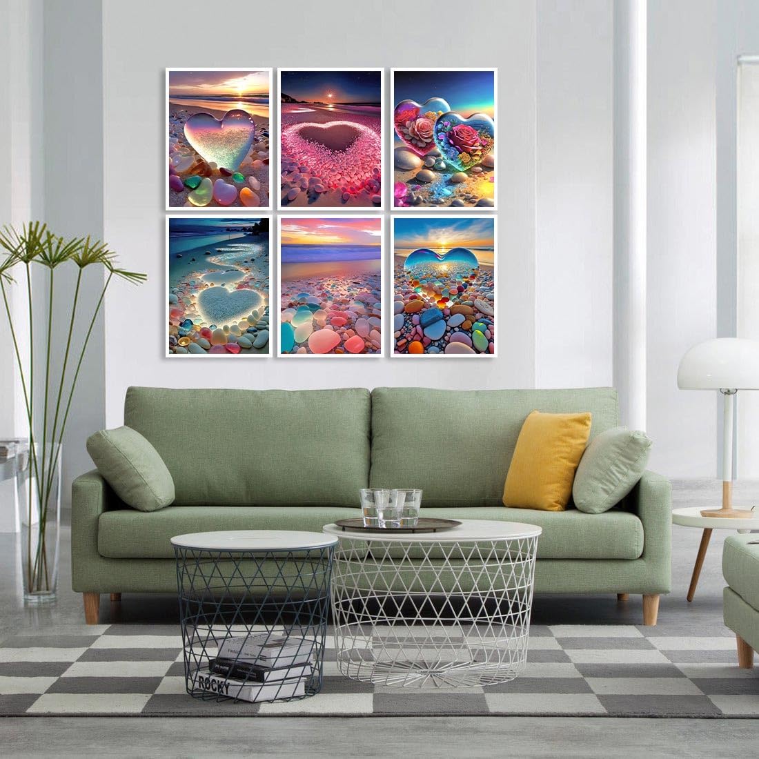 GANBEIMAOYI 6 Pack Diamond Art Painting for Adults - 5D Beach Diamond Art Kits for Adults,Sunset Full Drill Diamond Dots DIY Diamonds Pictures Gem Crafts for Home Wall Decor Gifts(12x16inch) GANBEIMAOYI