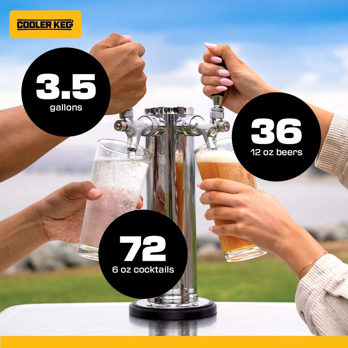 Cooler Keg™ Portable Kegerator Stainless Steel Insulated Cooler Draft System: Refillable Mini Kegs: Draft Beer, Cocktails, Homebrew, Seltzer. Dispenser with Dual taps. 4 CO2 CARTRIDGES Included Cooler Keg