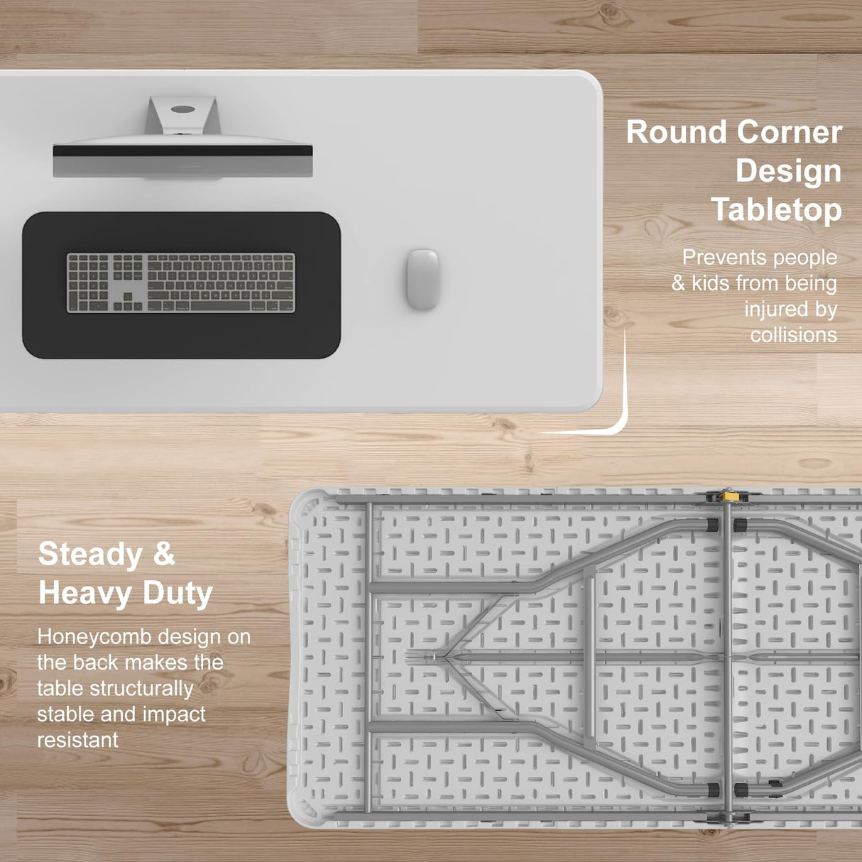 TRINEAR 6FT Folding Table, Portable Plastic Folding Table, Folding Dining Table with Carrying Handle, Party Table Easy Folding and Storage, for Indoor or Outdoor Use TRINEAR