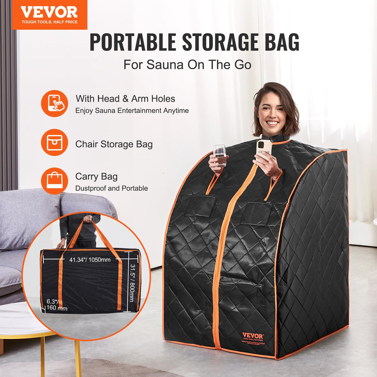 VEVOR Portable Sauna Tent Personal Sauna Kit for Home Spa, Detoxify & Soothing Infrared Heated Body Therapy, Time & Temperature Remote Control with Chair & Floor Mat 1050W VEVOR