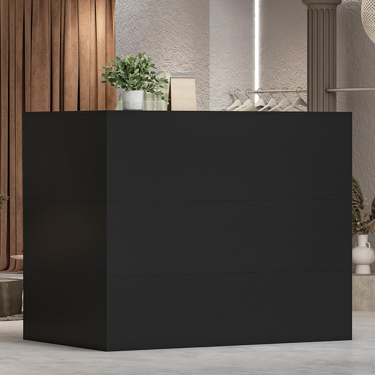 Hitow Modern Reception Desk Counter Table, L-Shap Reception Room Front Desk with Lockable Drawer & Open Shelves, Retail Counter for Salon Checkout Office, Black (55.9" W x 32.3" D x 48.4" H) Hitow