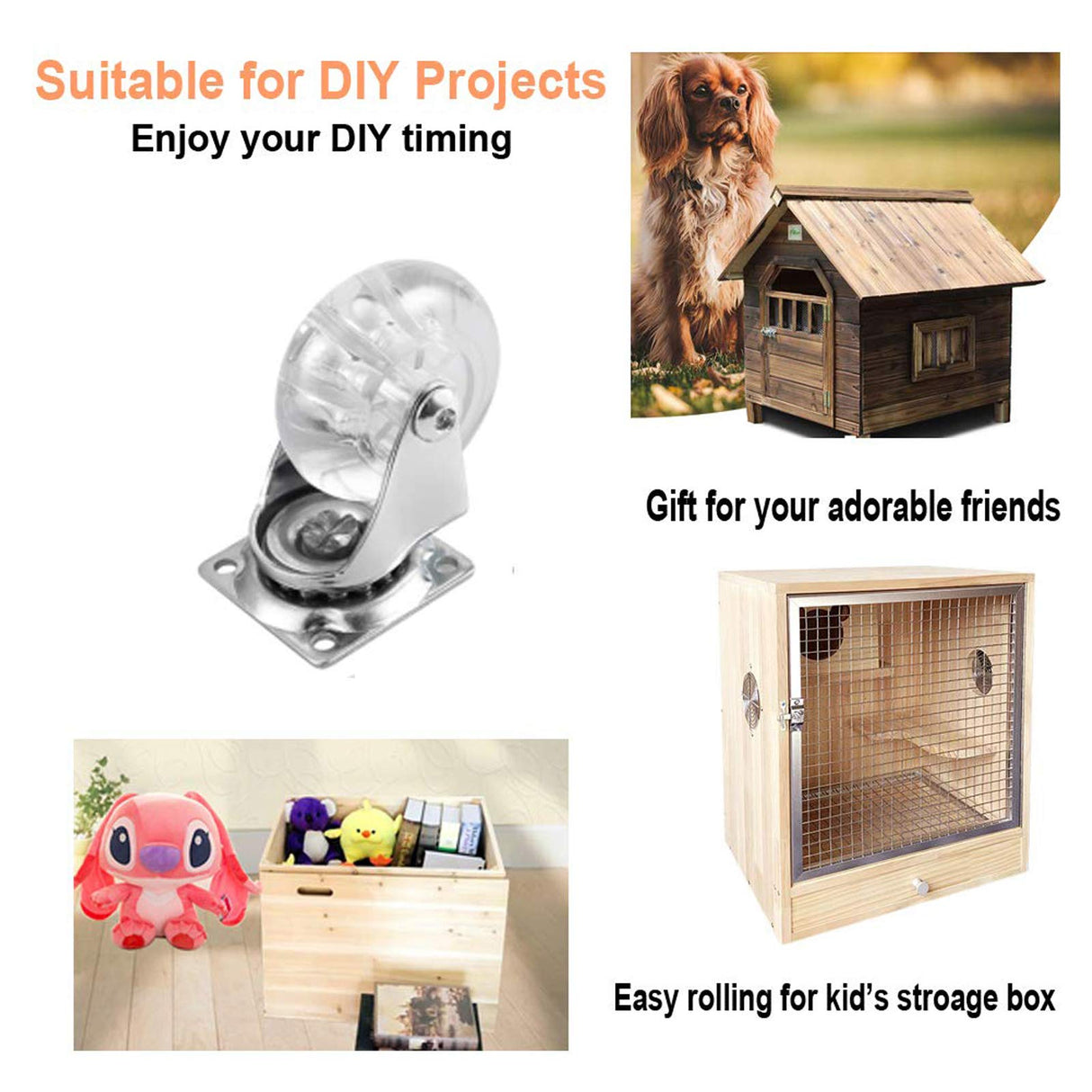 Swivel Casters Set of 4, 2 Inch Caster Wheels for Furniture, Crystal Clear Polyurethane Furniture Casters-Rolling Castors with 360 Degree Plate for Cabinet,Ottoman,Bench (500 Lbs,Screws Included) YAEMIKY