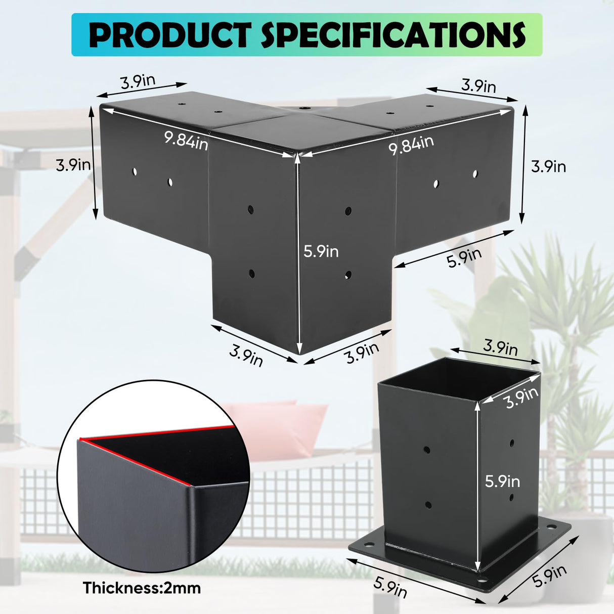 8PCS Pergola Kit Corner Brackets, BRRIY Pergola Brackets Kit 4x4 with 4 3-Way Angle Corner Brackets and 4 Post Bases(3.5inchx3.5inch), Gazebo Kits for Extension Gazebo BRRIY