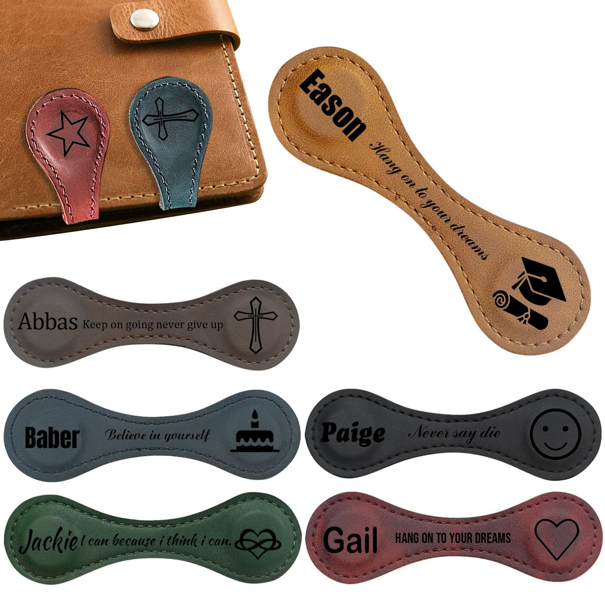 Jumaple Personalized Magnetic Leather Bookmark Custom Engraved Name Initials Text Vintage Magnetic Bookmarks Clip Customized Gifts for Readers Classmates Kids Book Lovers Jumaple