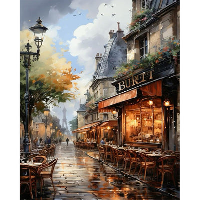Paint by Numbers Kit for Adults Beginner Street Cafe, Eiffel Tower Adult Paint by Number Kits on Canvas, City DIY Acrylic Oil Painting by Numbers for Adults, Perfect for Home Wall Decor 16X20 Inch