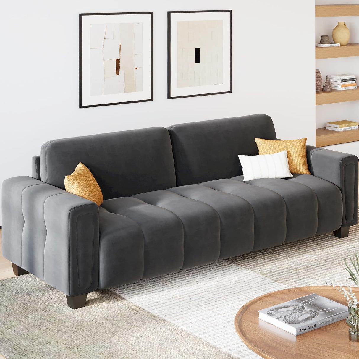 LIKIMIO 80.7" Sofa Couch for Living Room, Modern Loveseat Sofa with Extra Deep Seats, Comfy Armrests, 3-Seater Sofa, Couches for Living Room Apartment Lounge, Easy Assembly, Grey LIKIMIO