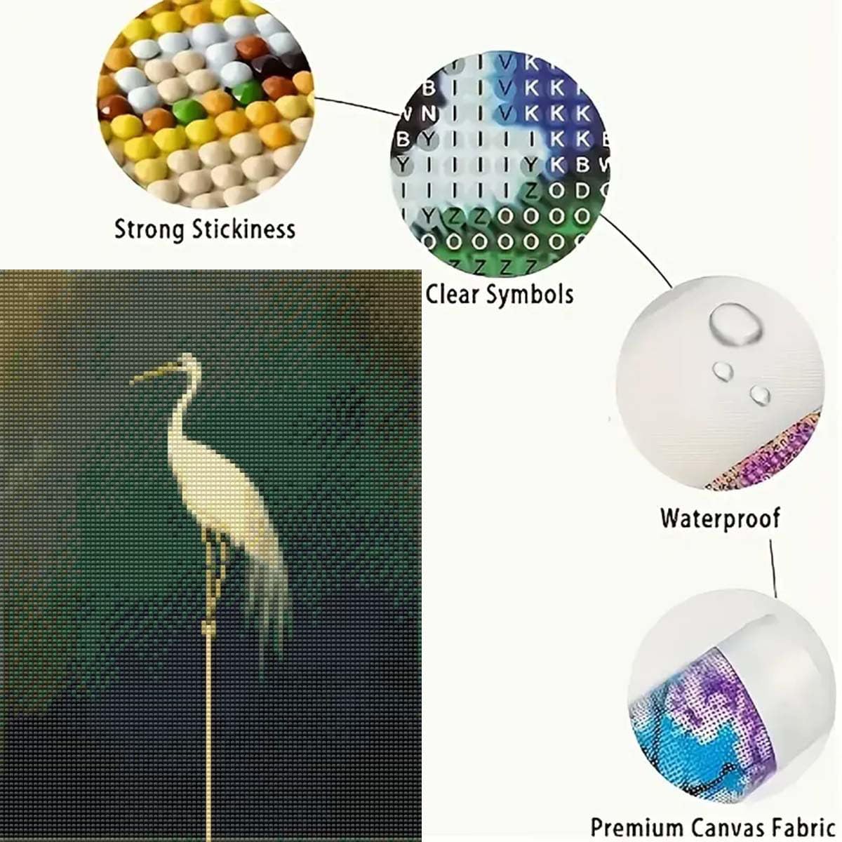 5D Bird Diamond Painting Kits for Adults Beginner,Diamond Art Kits for White Crane,DIY Round Full Drill Diamond Dots Paintings with Gem Art Crafts for Home Wall Decor 12X16 Inch GEMFAMILY