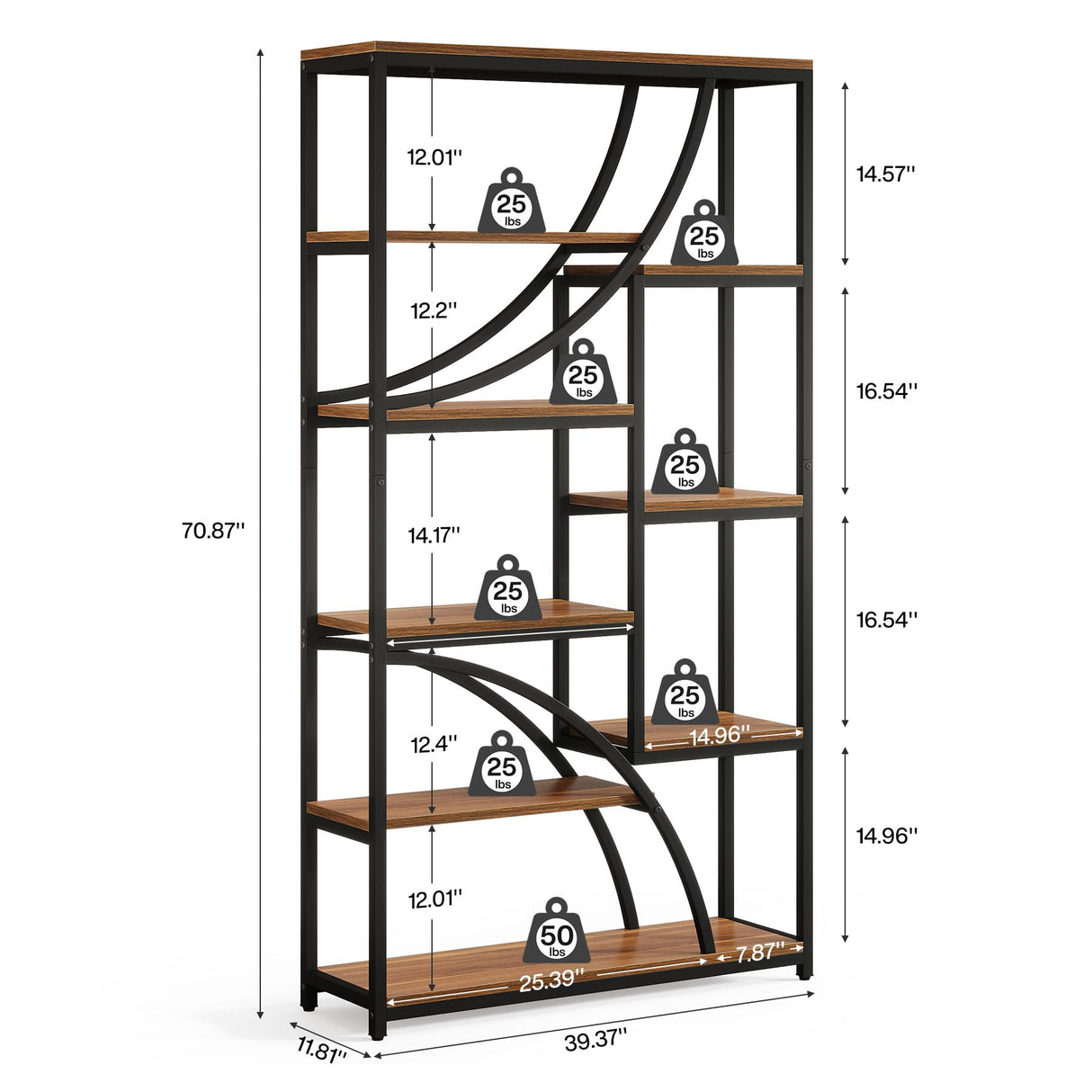 Tribesigns 70.87'' Tall Bookshelf Set of 2, 9-Tier Industrial Etagere Bookcase, Large Geometric Bookshelves with Open Shelf, Wood & Metal Freestanding Display Shelf for Living Room, Brown & Black Tribesigns