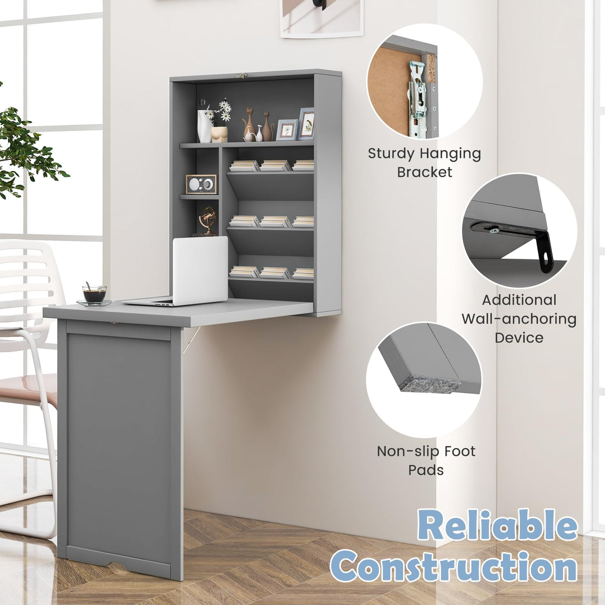 Tangkula Wall Mounted Desk, Fold Out Convertible Floating Desk, Multi-Function Murphy Desk for Home Office, Space Saving Computer Desk Hanging Table with Storage Area Tangkula