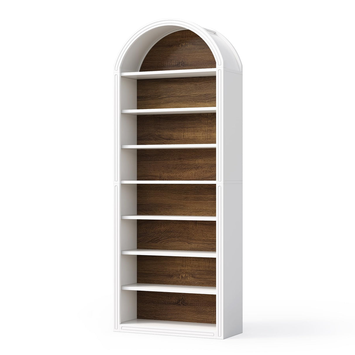LITTLE TREE 8-Tier Bookcase, 78.7" Tall Bookshelf with Arched Top, Large Freestanding Wooden Open Bookcase Bookshelf, Modern Book Shelf Organizer for Living Room, Bedroom, Office, Library, White Brown LITTLE TREE