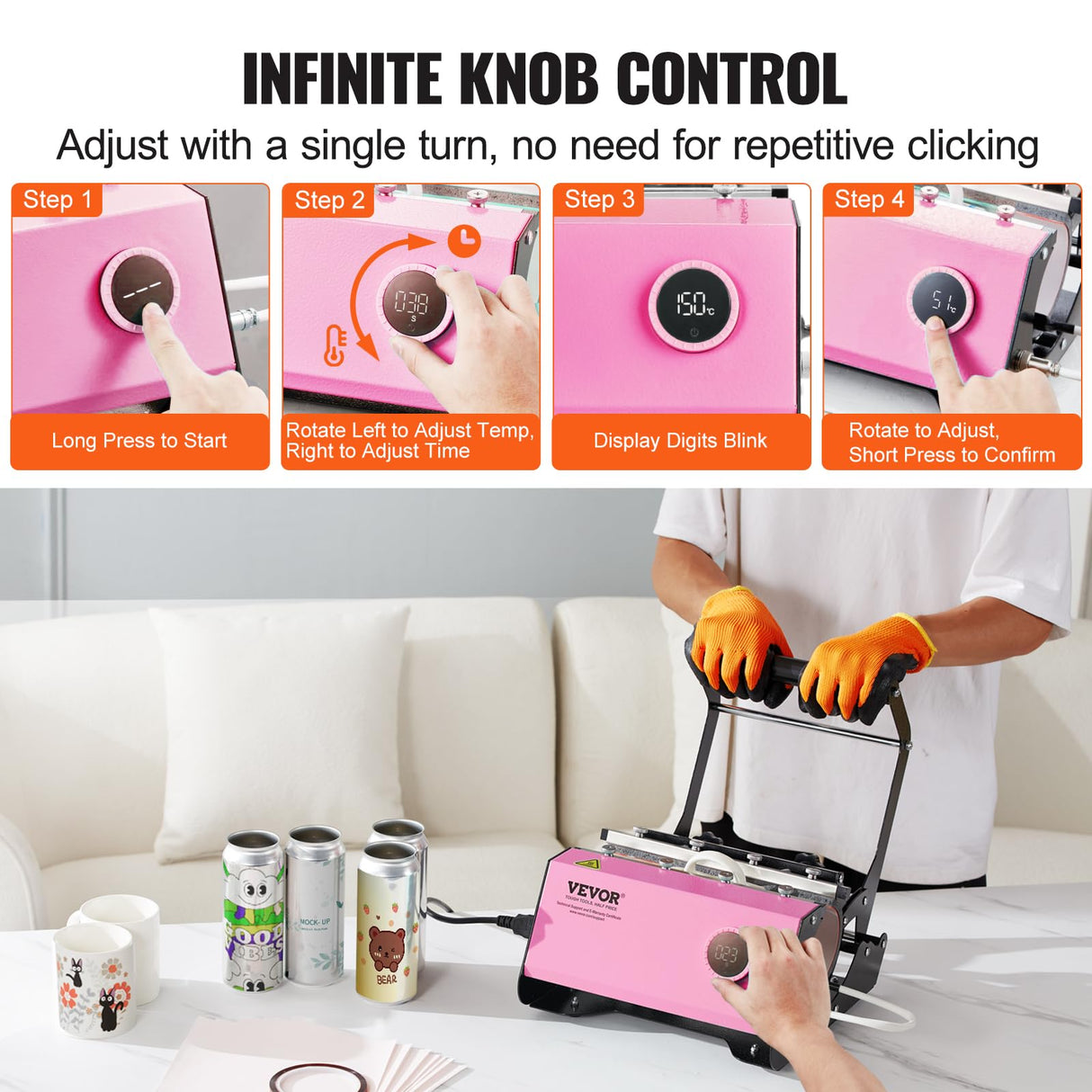 VEVOR Pro Tumbler Heat Press Machine - Mug Heat Press Heat Up Fast & Even, Professional Blanks Tumbler Press High-Security for 11-30oz Sublimation Tumblers, Cups, Glasses and Mugs, Light Pink VEVOR