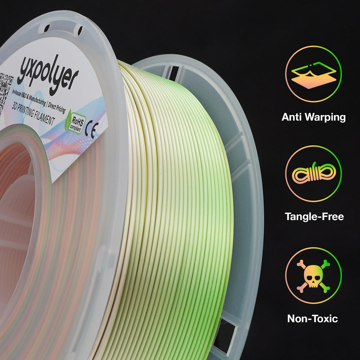 YXPOLYER PLA Filament Premium 4-Color Silk PLA 3D Printer Filament 1.75mm 1kg, Multicolor Mini Rainbow, Gold, Green, Purple, Bronze yxpolyer