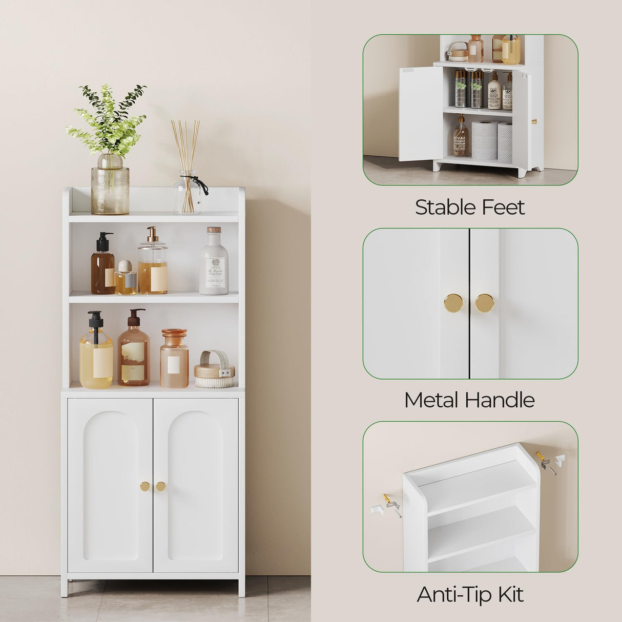 GLANZALANT Bathroom Cabinet with 2 Doors, Small Freestanding Storage Cabinet with Adjustable Shelf, Slim Bathroom Organizers, Floor Cabinet for Small Spaces, Bathroom, 7.9" D x 14.7" W x 32" H, White GLANZALANT