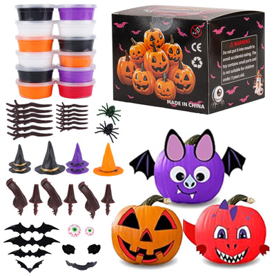 Halloween Air Dry Clay Kits for Kids-Modeling Clay DIY Kit,12 Pack Hallowmas Pumpkin Crafts Set,Trick or Treat Halloween Day Party Decoration Gift