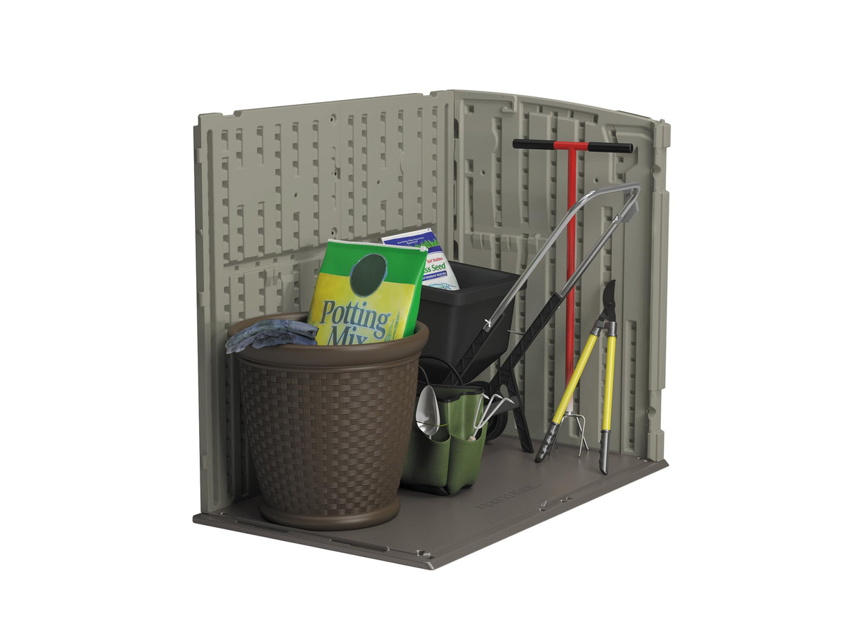 Craftsman Horizontal Shed, Compact Outdoor Storage System, 34 Cu. Ft. Capacity, Made in USA - Lockable Multi-Wall Resin Organizer for Garbage Cans, Garden Tools, Bins, Bikes and Yard Equipment CRAFTSMAN