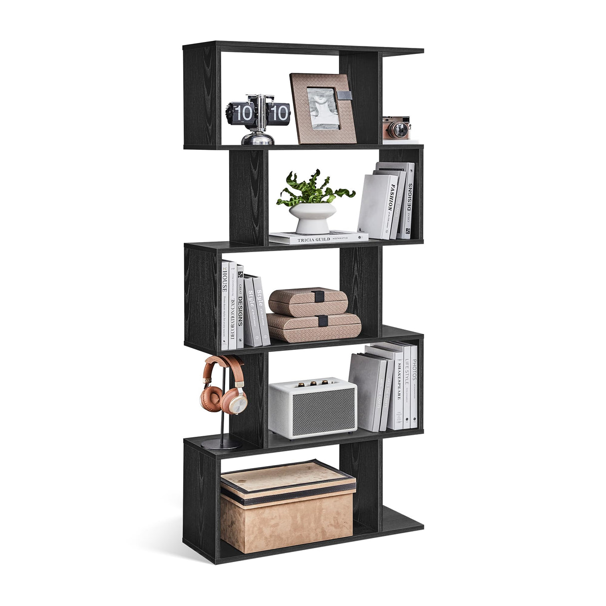 VASAGLE Bookshelf, 5-Tier Bookcase, Tall Display Shelf, Freestanding Storage Shelf, Room Divider, for Home Office, Living Room, Bedroom, Study, Ebony Black ULBC062T56 VASAGLE