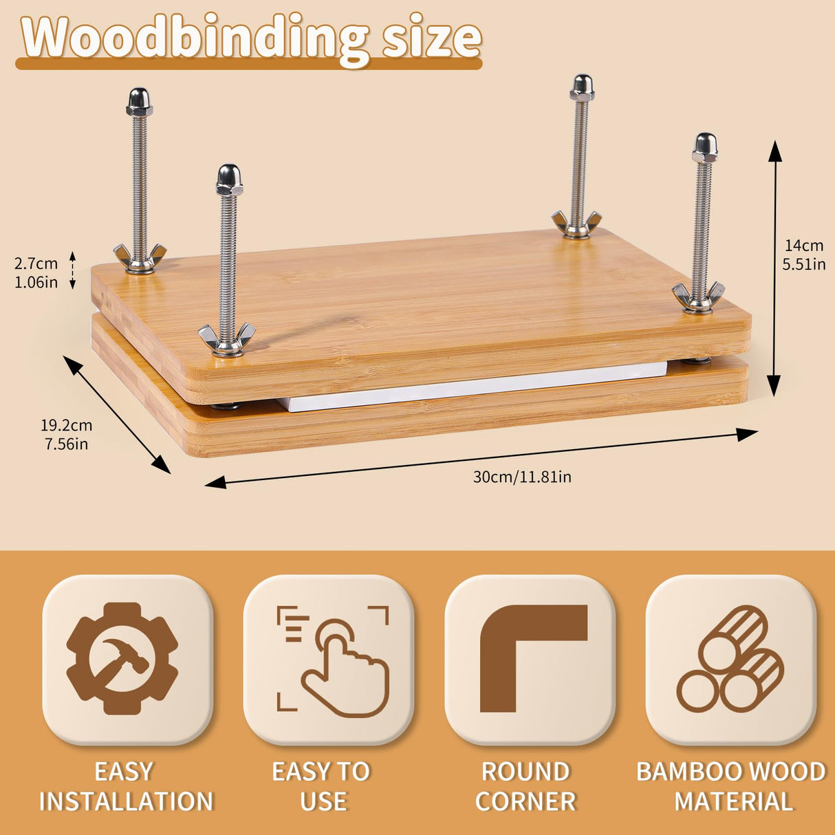 JUPEAN Book Binding Kits, Book Press, 7.9”x11.6”, Books Making Kit Bookbinding Supplies with Wooden Binding Press Books Cover Board Bone Folder Awl Bind Strap for DIY JUPEAN