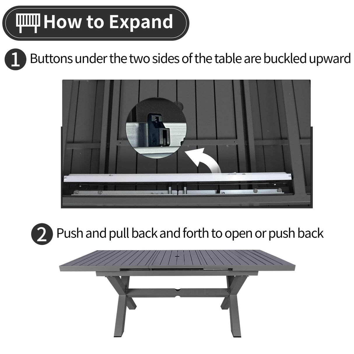 TWT Expandable Table Dining Set for 6 to 10, Aluminum Outdoor Dining Table, Rectangular Patio Metal Table with Umbrella Hole for Backyard Porch, Poolside & Garden, Easy Assembly, Dark Grey TWT