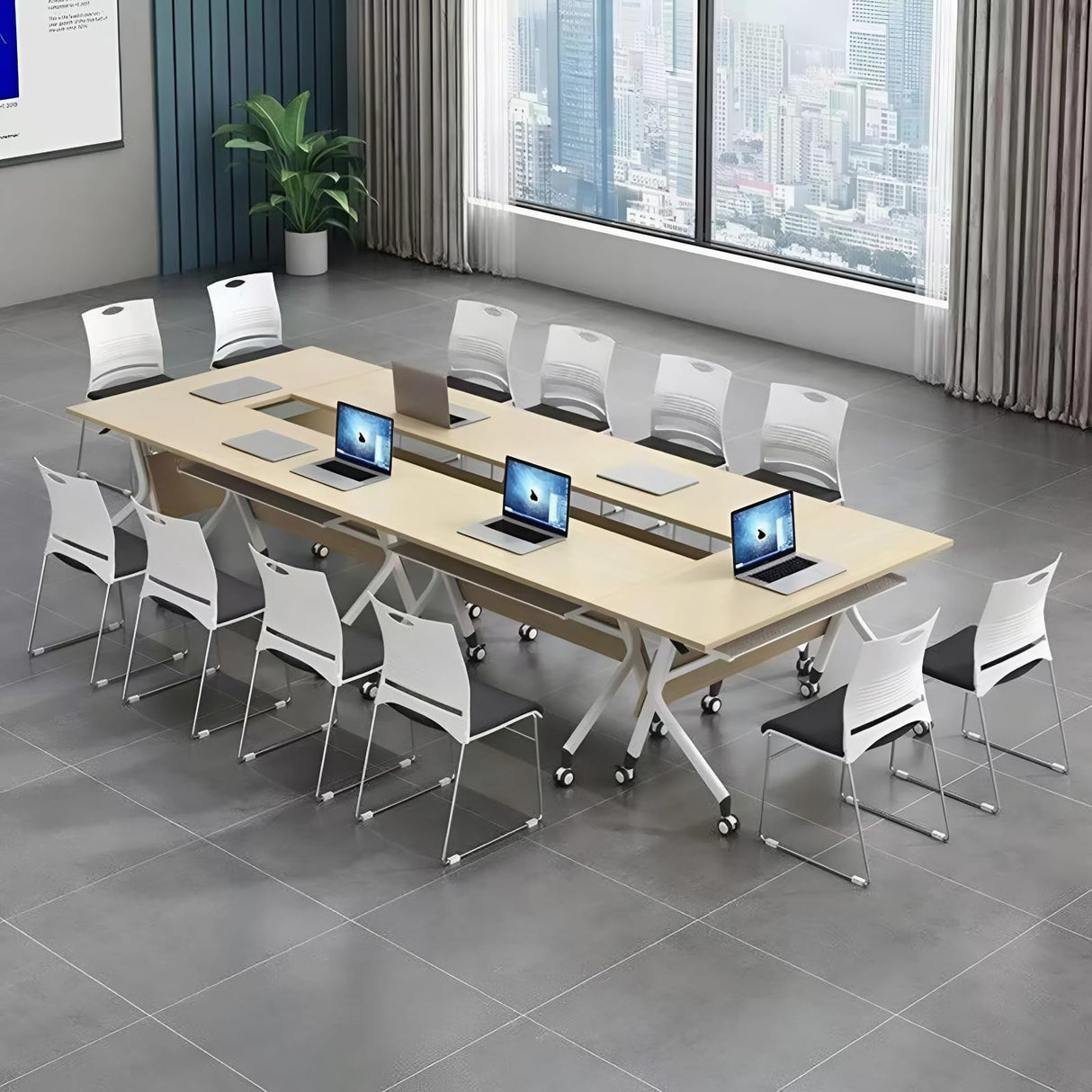 6-Pack Folding Conference Table,Modern Office Conference Room Table, Mobile Flip Top Training Tables with Caster Wheels,Foldable Meeting Table for Office,Meeting Room,Class rzoizwko