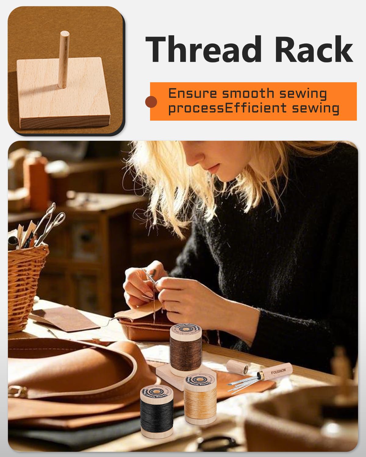 FOUSNOW Leather Working Kit Leather Working Tools, Ergonomically Leathertooling Kit Crafting Supplies with Swivel Knife for Stamping Cutting Punching Stitching Scraping Sewing Polishing Crafts FOUSNOW